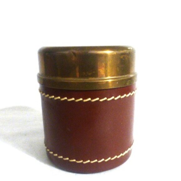 DUK-IT HUMIDOR & 2 Tobacco Cans Leather-Wrapped Copper Body Brass Lids - Picture 7 of 10